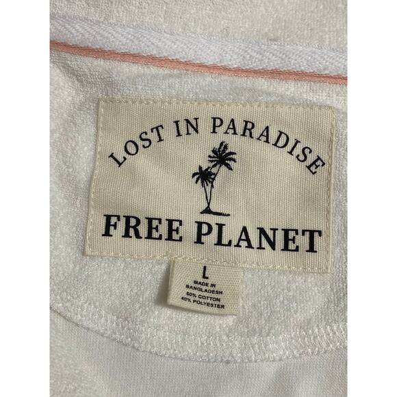 Free Planet Lost in Paradise Large Men Short Sleeve Button-Up Terrycloth White - Picture 6 of 9